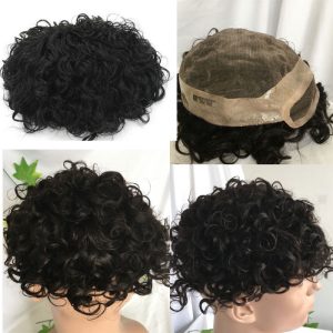 Pwigs 100% Human Hair Toupee for Men HairPieces Men Wigs Curly Hair Lace Frontal Mono Lace Top 8*10 20MM Man Hair Toupee Natural Black - Image 3
