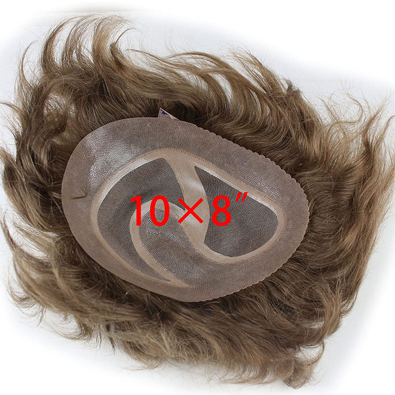 Toupee for men Hair pieces 100% European Virgin Human Hair Replacement System For Men 10"x8" Human Hair Toupee Men Hair Piece #18 Light Brown Color - Image 3
