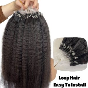 Kinky Straight Loop Human Hair Extensions Brazilian Virgin Hair Micro Ring Extensions I Tip Microlinks Human Hair Extensions - Image 3