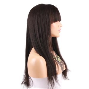 Lace Wig Pre Plucked Human Hair Wigs With Bangs Light Yaki Straight Human Hair Wigs for Black Women with Baby Hair Natural Color - Image 3