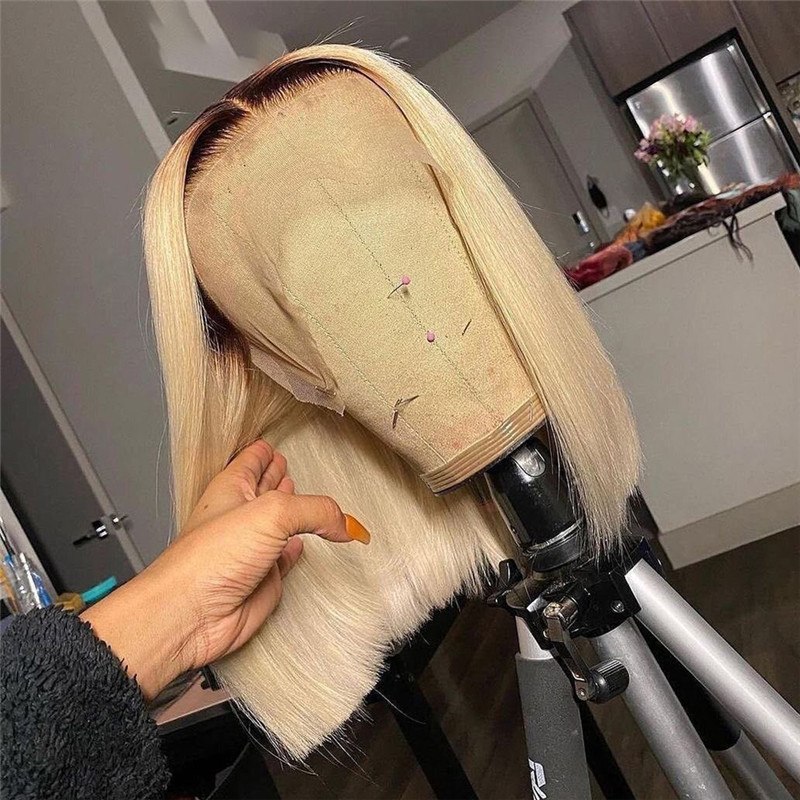 T4/613 Bob Lace Front Wigs Peruvian Remy Straight 613 Blonde Bob Wig Colored Human Hair Wigs Transparent Lace Wigs For Women 180 - Image 4