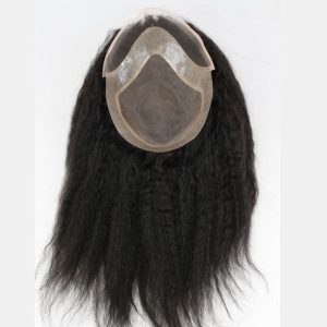 Human Hair Replacement for Men Kinky Straight Stock Toupee Mono Lace and PU Around with Swiss Lace Front 10x8 Base size12inches - Image 8
