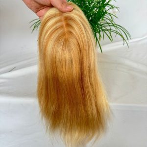 Ombre Light Brown Mixed 613 Blonde Blonde 7x13cm Silk Base Human Hair Topper With Clips In Silk Top 100% European Human Hair Toupee for Women Hairpiece - Image 4