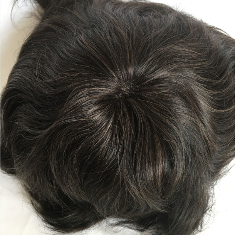 Men's Toupee 10x8 Human Hair 5# Color Mix 10% Grey HairThin Skin Hairpiece Hair Replacement System Monofilament Net Base for Men - Image 19
