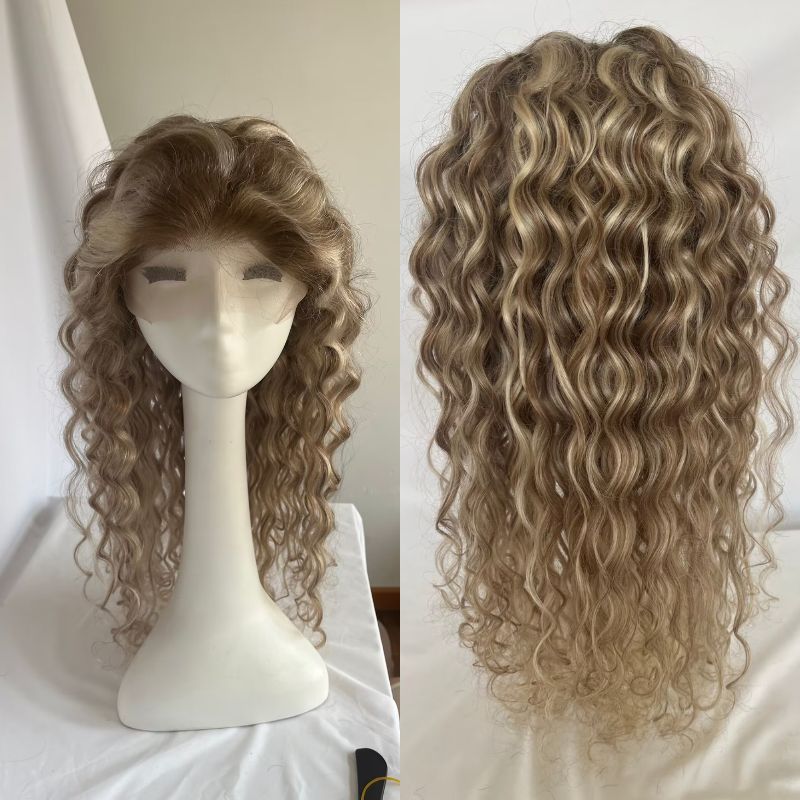 Human Hair Wigs Highlight Brown and Light Blonde Ombre Wavy Curly 360 Lace Front Wigs 150% 180% Density European Human Hair Wigs For Women Preplucked - Image 4