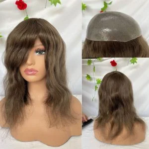 12 Inch Toupee for Women  #4 Brown Color Cap Wigs for Women Cambodian Human Hair  V-Loop Super Thin Skin Base Full PU 8x10 Inch