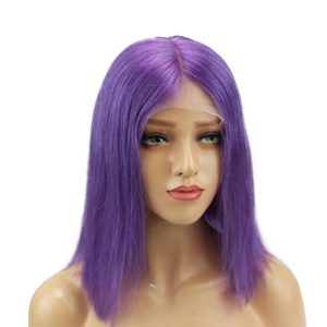 Alternative view of Purple Short Bob 13x6 Lace Front Wigs Remy Hair Middle Deep Part Shoulder Colored Human Hair Wig Baby Hair