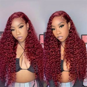 99J Burgundy Color 13X4 Hd Lace Front Wigs Pre Plucked Long Curly Virgin Human Hair Wigs - Image 3