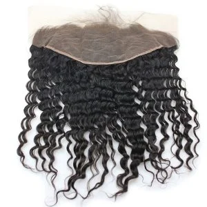 Alternative view of 13x6 Full Lace Frontal Closure 150% Density Deep Wave Free Part Brazilian Human Hair Full Lace Closure Bleached Knots with Baby Hair Natural Co