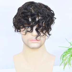 ?Swiss Full Lace Men’s Toupee European Human Hair Replacement System for Men Hairpiece ?Loose Curly #1B Black Color 10x8 inch ? - Image 4