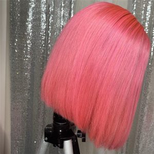 Leather Pink Bob Colored Human Hair Wigs Transparent Peruvian Remy Short Bob Lace Front Wigs Preplucked Closure Wig 150% - Image 4