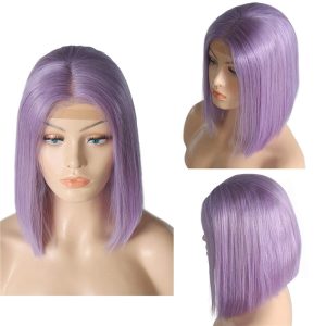 Light Purple Lace Front Wig Bob Wig Brazilian Remy Straight Ombre Colored 1B Purple Bob Wig Lace Front Human Hair Wigs For Women - Image 6