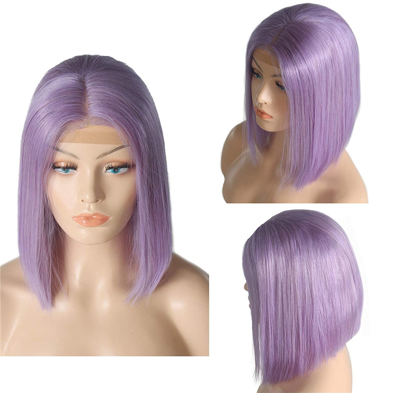 Light Purple Lace Front Wig Bob Wig Brazilian Remy Straight Ombre Colored 1B Purple Bob Wig Lace Front Human Hair Wigs For Women - Image 6