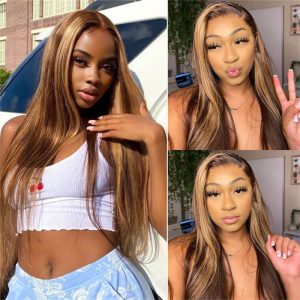 4/27 Highlight Hd Lace Front Wigs Ombre Oreo Straight Human Hair Pre Plucked Natural Hairline - Image 4