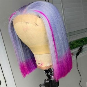 Grey Bob Lace Front Human Hair Wigs Red Pink Ombre Lace Front Wig Brazilian Blue Colored Human Hair Wigs For Women Preplucked - Image 2