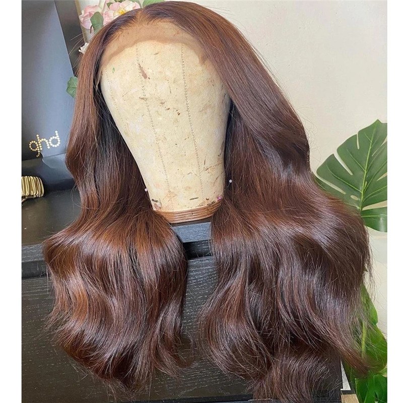 Body Wave #3 Brown Human Hair Wigs For Women Peruvian Remy Hair 13x4 Brown Closure Wig 8-28inch Glueless Lace Wigs 150% Density - Image 3