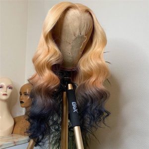 150% Density Body Wave #27 Honey Blonde Dark Blue Colored Human Hair Wigs For Women Brazilian Remy Hair Transparent Lace Wigs - Image 4