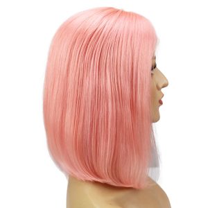 Short Shoulder Bob Lace Front Wigs Brazilian Straight Cut Human Hair Transparent Lace Wigs Pink Color - Image 2