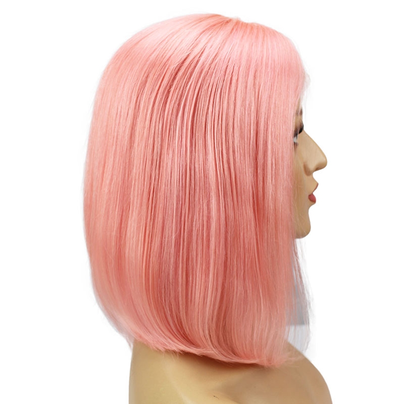 Short Shoulder Bob Lace Front Wigs Brazilian Straight Cut Human Hair Transparent Lace Wigs Pink Color - Image 2