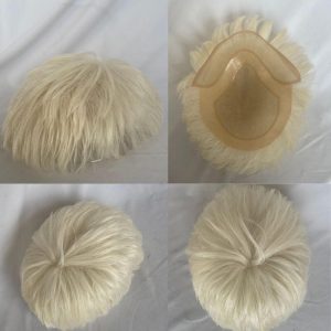 Cut Hairstyle Human Hair Piece Wigs Toupee for Men Hair Replacement System Human Hair Toupee For Men Natural Lace Front with Skin 10x8 Straight 60# Platinum Blonde Color - Image 8