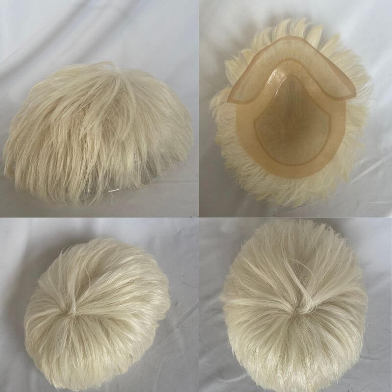 Cut Hairstyle Human Hair Piece Wigs Toupee for Men Hair Replacement System Human Hair Toupee For Men Natural Lace Front with Skin 10x8 Straight 60# Platinum Blonde Color - Image 8