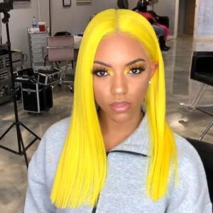 Yellow Silky Straight 13x4 Short Bob Human Hair Wigs Brazilian Remy Wig Yellow Bob Frontal Wigs For Women Pre Plucked Transparent Wigs 150% - Image 4