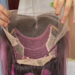 Purple and Natural Black Highlight Wig Pre Plucked Straight Lace Front Wig Brazilian Highlight Colored Human Hair Lace Front Wigs 150% Hair - Image 3