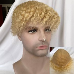 #613 Blonde Mens Wigs Toupees Human Hair Full Lace 360 Weave Curly Man Unit 8x10inch Kinky Curl Toupee for Black Men Swiss Lace Hair System Men Toupee Hair Wigs - Image 6