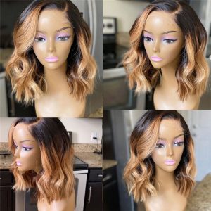 Bob Wavy #27 Honey Blonde Highlight Human Hair Wig Brazilian Remy Hair Short Bob Closure Wig Colored Wigs For Women Pre Plucked - Image 2