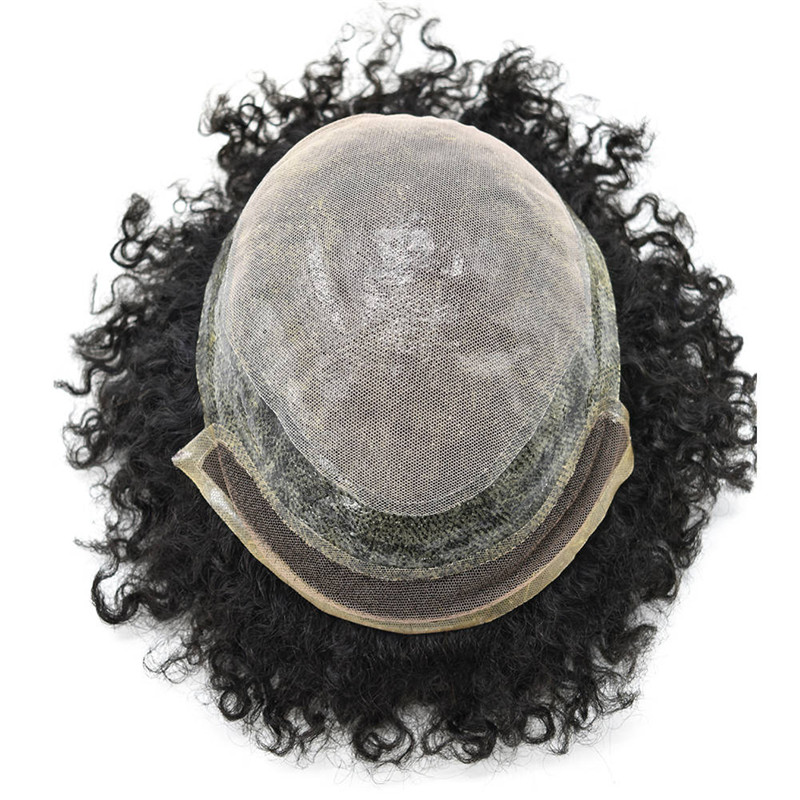 Pwigs Hairpiece Afro American 100% Human Hair System French Lace Natural Hairline Injected Pu Skin With Breathable Holes Layered Lace Top Afro Curly - Image 2