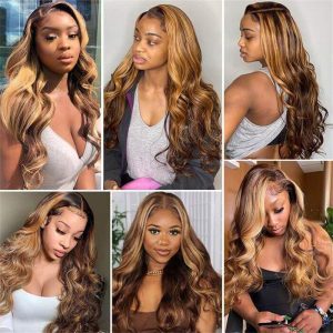 4/27 Honey Blonde Highlight Body Wave Ombre Hd Lace Front Human Hair Wigs Free Part 30 Inch - Image 5