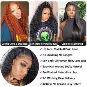 Curly Lace Front Human Hair Wigs 13*6 Hd Transparent Pre-Plucked 10 - 30 Inch For Sale - Image 6