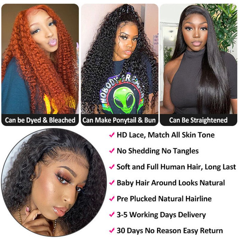 Curly Lace Front Human Hair Wigs 13*6 Hd Transparent Pre-Plucked 10 - 30 Inch For Sale - Image 6