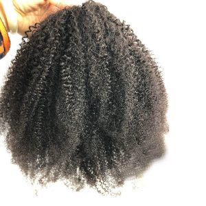 4B 4C Afro Kinky Curly Brazilian Human Hair Natural Color Pontail With Combs and Straps - Image 3