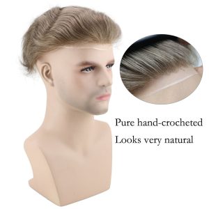 Men's Wig Human Hair Hairpiece Toupee Super Thin Skin Hair Replacement (#7 Light Ash Brown) - Image 3