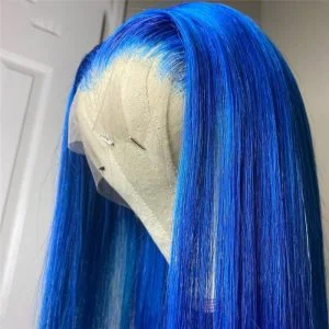 Alternative view of 28inch Blue Ombre Colored Lace Front Human Hair Wigs For Women Pre Plucked Brazilian Remy Straight Blue Lace Front Wig