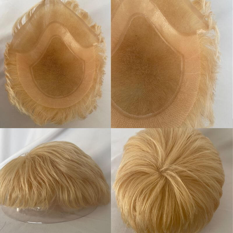 Cut Hairstyle Human Hair Piece Wigs Toupee for Men Hair Replacement System Human Hair Toupee For Men Natural Lace Front with Skin 10x8 Straight 60# Platinum Blonde Color - Image 2