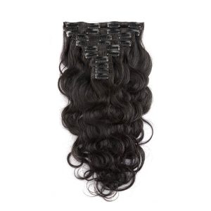 Alternative view of Clips in Hair Extension Unprocessed Body Wave Natural Color Brazilian Human Hair