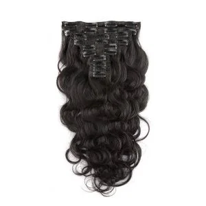 Alternative view of Clips in Hair Extension Unprocessed Body Wave Natural Color Brazilian Human Hair