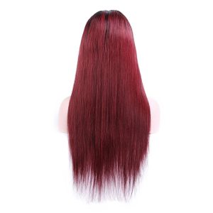 Human Hair Straight Lace Front Wigs Real Brazilian Hair Ombre Black Roots 1B 99J Color - Image 3