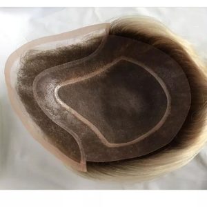 Ombre T60 Platinum Blonde and Black 6-7 Inch 100% Human Hair Men's Toupee Super Thin Mono Lace with PU Around Ombre Blonde 60 Color10" x 8" Toupee - Image 8