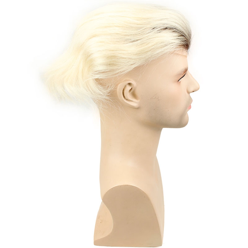 Toupee for Men with Transparent Swiss Lace with PU Around 10x8 Brazilian Human Hair Straight Hair Pieces for Men #60 Platinum Blonde - Image 9