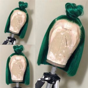 Dark Green Bob Lace Front Wigs Peruvian Remy Hair Transparent Short Bob Human Hair Wigs Bleached Knots Bob Part Lace Wig 150% - Image 4