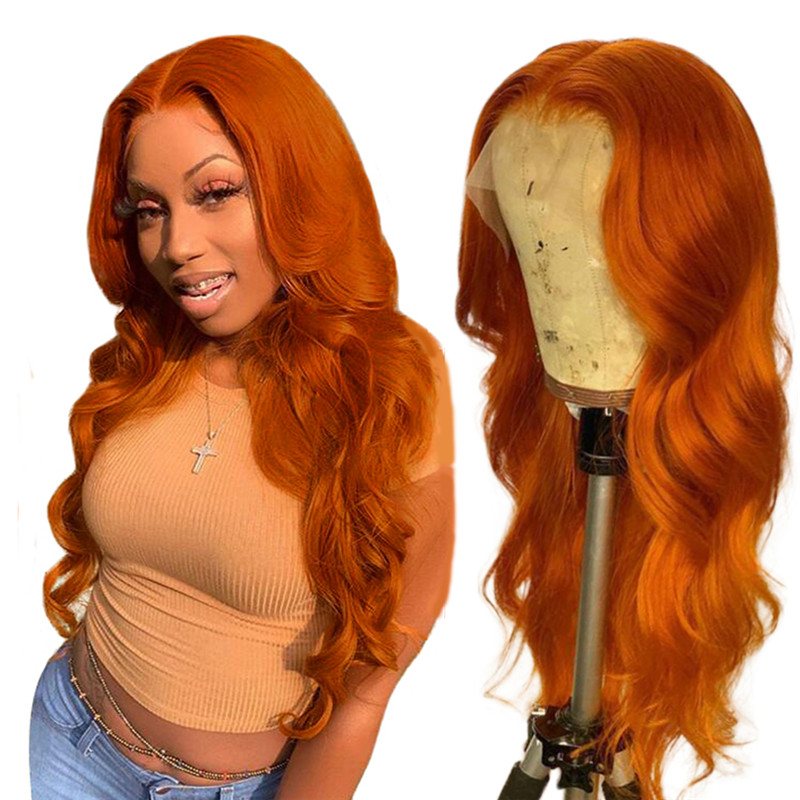Ginger Orange Color Lace Front Wigs Brazilian Wavy Human Hair Wigs Glueless 150% Density Remy Lace Frontal Wigs Pre Plucked - Image 2