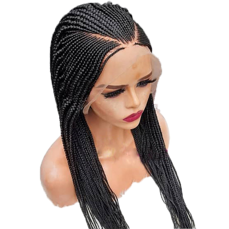 Black Braided Synthetic Lace Wigs High Temperature Fiber Hair Lace Front Wig Long Braided Box Braids Twist Wigs For Women - Image 3