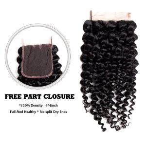 Alternative view of Unprocessed Human Curly Hair Malaysian Deep Curly Human Hair 3 Bundles With 4x4 Lace Closure
