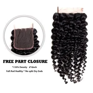 Alternative view of Unprocessed Human Curly Hair Malaysian Deep Curly Human Hair 3 Bundles With 4x4 Lace Closure