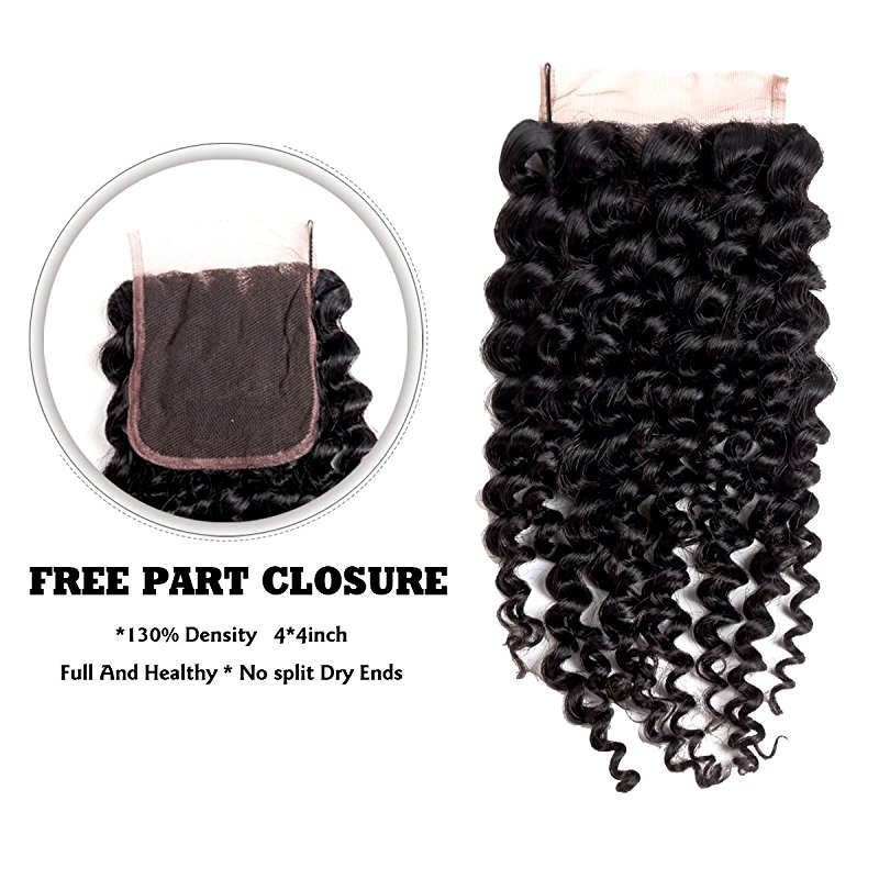 Unprocessed Human Curly Hair Malaysian Deep Curly Human Hair 3 Bundles With 4x4 Lace Closure - Image 2