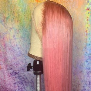 Alternative view of Long Straight Pink Colored Human Hair Wigs For Women Brazilian Remy Lace Front Wig With Baby Hair Pink Human Hair Wig Preplucked