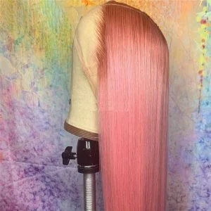 Alternative view of Long Straight Pink Colored Human Hair Wigs For Women Brazilian Remy Lace Front Wig With Baby Hair Pink Human Hair Wig Preplucked